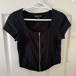 Almost Famous Black Crop Top with Zipper